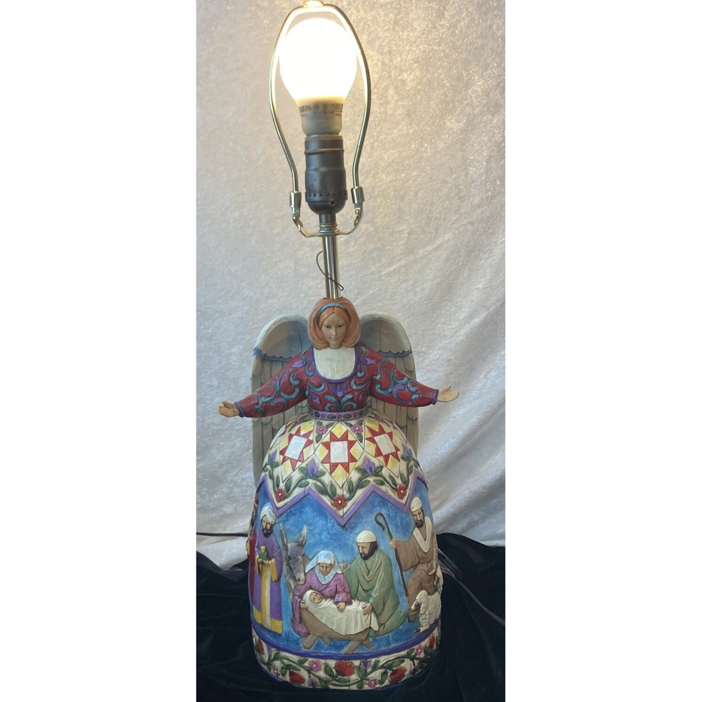 Jim Shore Nativity Scene on Angel Table Lamp Heartwood Creek Enesco 22" Tall